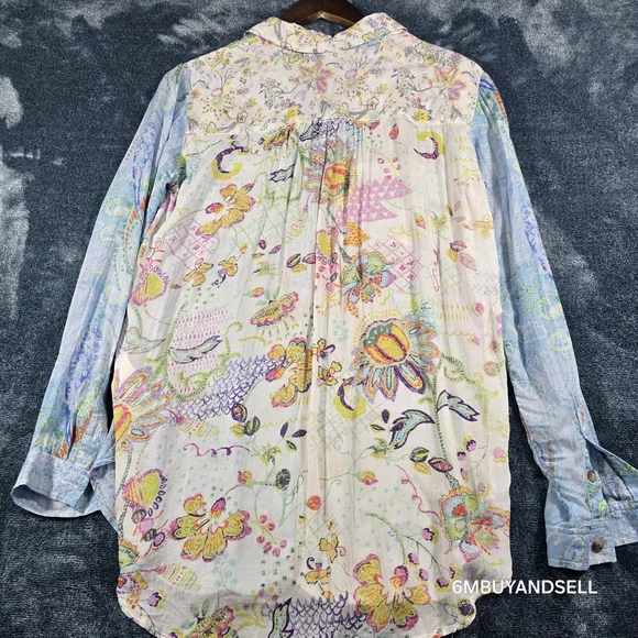 Anthropologie Pilcro Blue Floral Button Up Shirt Women's‎ XS Boho Blouse - Picture 12 of 12